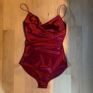Dark red satin body suit